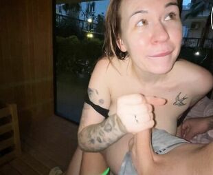 Some year old & rollin hot girl blows cock real good, deepthroat'n homemade POV tattoo'd teen titjob